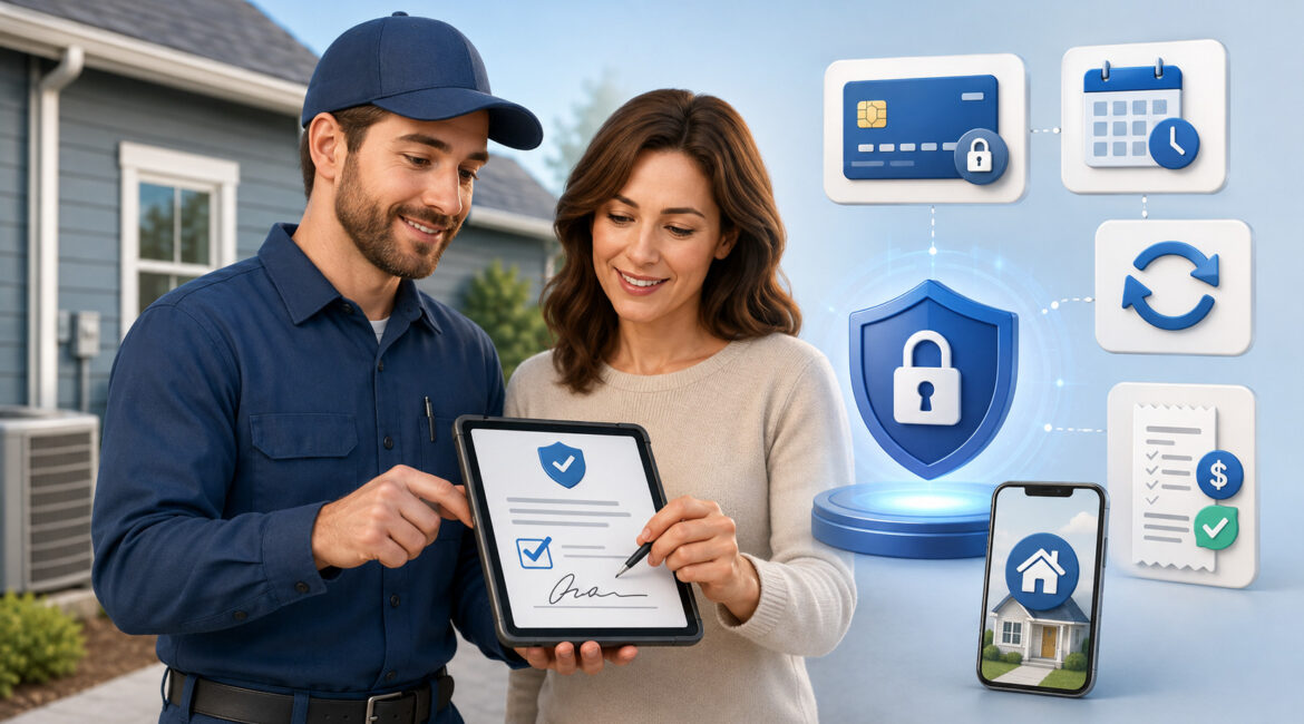 Home service customer providing consent for secure card-on-file payments